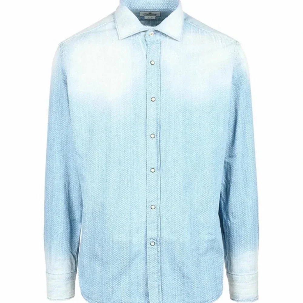 Giannetto Portofino Made in Italy Chambray Cotton Button Down Shirt - Picture 4 of 11